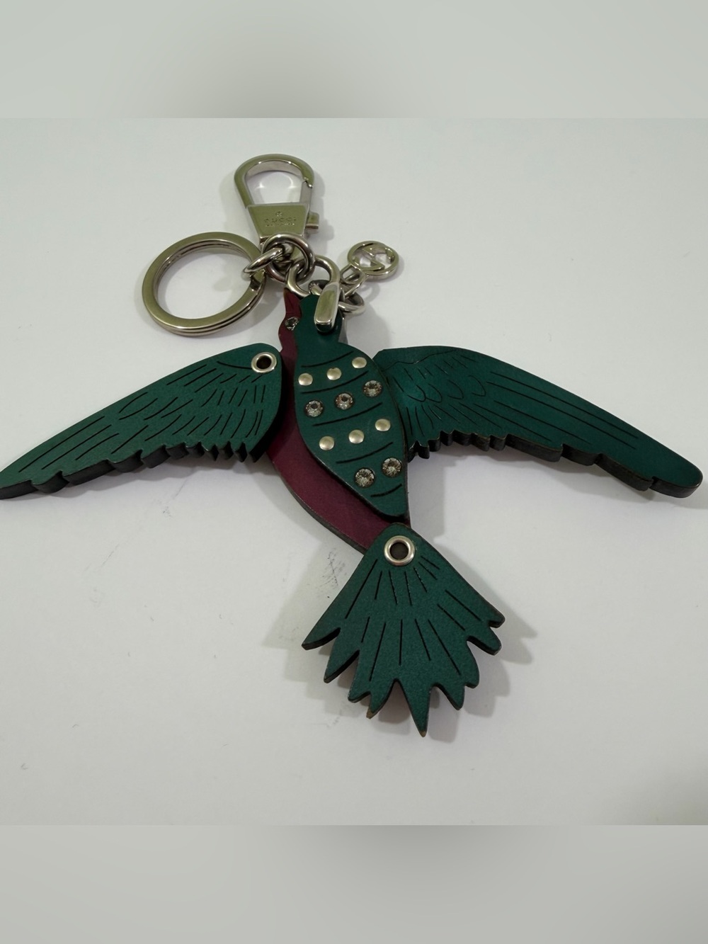 Gucci Crystal Bird Bag Charm Keychain – Green & Purple
